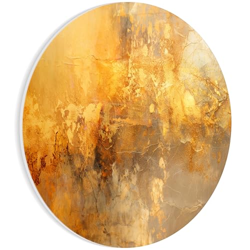 HEALANCY Bilder Abstrakt - Runde Wandbilder Wohnzimmer - KOMPLETT AUFHÄNGFERTIG - Deko Modern - Schlafzimmer - Room Decoration - Kunstdruck Wanddeko - Gemälde gold von Healancy Biomedical