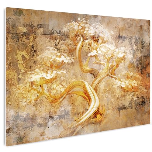 HEALANCY Bilder Abstrakt - KOMPLETT AUFHÄNGFERTIG - Wandbilder Wohnzimmer - Deko Modern - Schlafzimmer - Kunstdruck Wanddeko Küche - Baum Lux Retro Golden von Healancy Biomedical