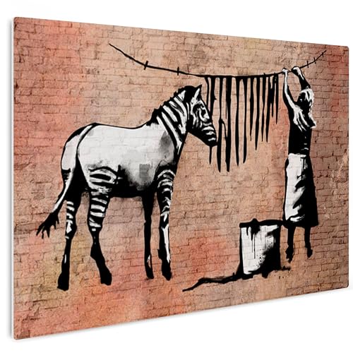 HEALANCY Bilder Banksy Street Art - KOMPLETT AUFHÄNGFERTIG - Wandbilder Wohnzimmer - Deko Modern - Schlafzimmer - Kunstdruck Wanddeko Küche - Zebra Tiere Graffiti von Healancy Biomedical