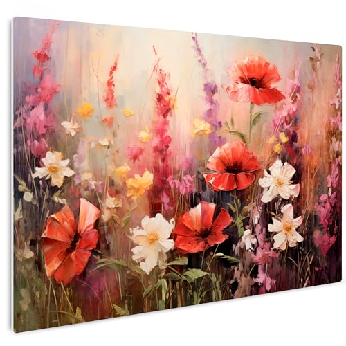 HEALANCY Bilder Blumen - KOMPLETT AUFHÄNGFERTIG - Wandbilder Wohnzimmer - Deko Modern - Schlafzimmer - Room Decoration - Kunstdruck Wanddeko Küche - Gemälde Mohnblumen Natur Wiese von Healancy Biomedical