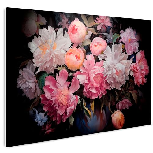 HEALANCY Bilder Blumen - KOMPLETT AUFHÄNGFERTIG - Wandbilder Wohnzimmer - Deko Modern - Schlafzimmer - Kunstdruck Wanddeko Küche - Natur Pflanzen Peonies Pfingstrosen von Healancy Biomedical