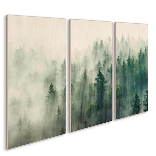 HEALANCY Bilder Natur Landschaft - PREMIUM QUALITÄT 100% HOLZ - KOMPLETT AUFHÄNGFERTIG - Wandbilder Wohnzimmer - Modern Wanddeko - Schlafzimmer Kunstdruck - Wald von Healancy Biomedical