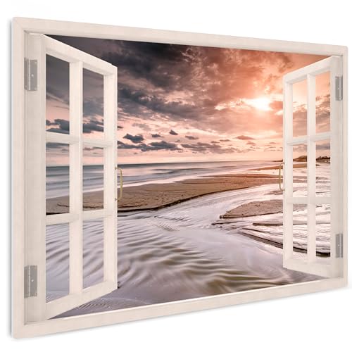 HEALANCY Bilder Natur Landschaft - KOMPLETT AUFHÄNGFERTIG - Wandbilder Wohnzimmer - Deko Modern - Schlafzimmer - Kunstdruck Wanddeko Küche - Strand Meer Fensterblick von Healancy Biomedical