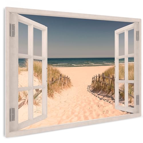 HEALANCY Bilder Natur Landschaft - KOMPLETT AUFHÄNGFERTIG - Wandbilder Wohnzimmer - Deko Modern - Schlafzimmer - Kunstdruck Wanddeko Küche - Strand Meer Fensterblick von Healancy Biomedical