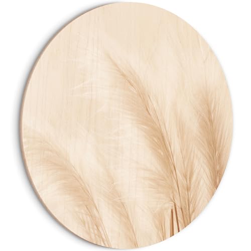 HEALANCY Bilder Natur - PREMIUM QUALITÄT 100% HOLZ - KOMPLETT AUFHÄNGFERTIG - Runde Wandbilder Wohnzimmer - Modern Wanddeko - Schlafzimmer Kunstdruck - Gras Pflanzen von Healancy Biomedical