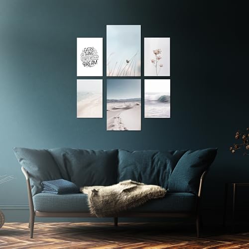 HEALANCY Bilder Natur - Wandbilder Set 6-Teilige - KOMPLETT AUFHÄNGFERTIG - Wohnzimmer Deko Modern - Schlafzimmer - Room Deco - Kunstdruck Wanddeko - Strand Meer Blumen Blau von Healancy Biomedical