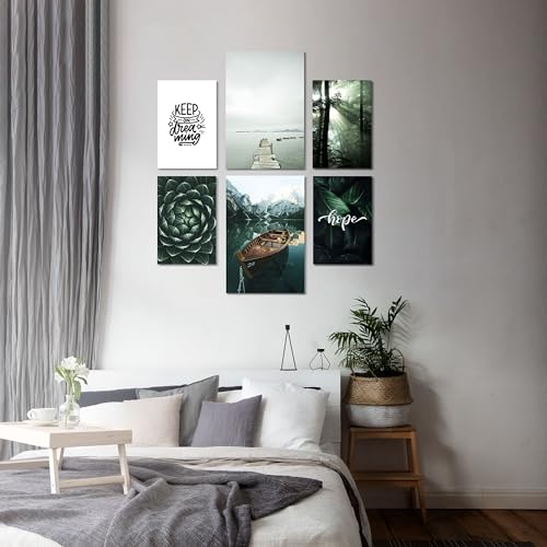 HEALANCY Bilder Natur - Wandbilder Set 6-Teilige - KOMPLETT AUFHÄNGFERTIG - Wohnzimmer Deko Modern - Schlafzimmer - Room Deco - Kunstdruck Wanddeko - Wald Berge Gebirge Pflanzen von Healancy Biomedical