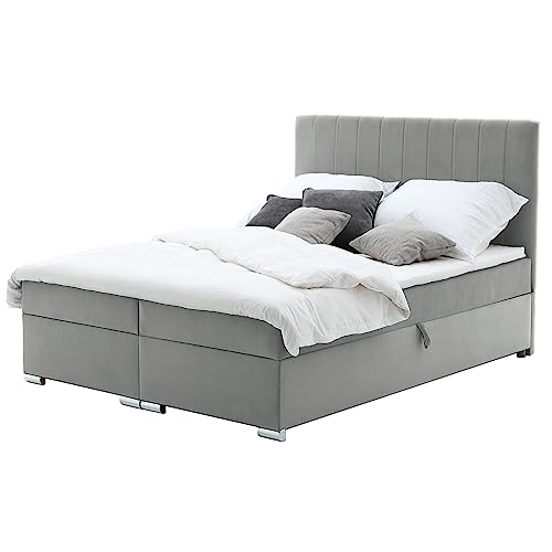 Healancy Biomedical Boxspringbett 180 x 200 cm - Bett mit Bettkasten - Gross Stauraumbett - Modern Polsterbett mit Conteiner, Topper und Bonellmatratze, Doppelbett - Schlafzimmer - Hellgrau von Healancy Biomedical