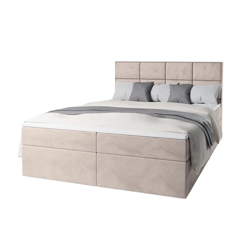 Healancy Biomedical Boxspringbett mit Bettkästen, Doppelbett mit Bonell-Matratze und Kopfteil, Gepolsterter Bettrahmen, Modern Doppelbett, Double Bed, Modern Steppung - Braun - 180x200 cm von Healancy Biomedical