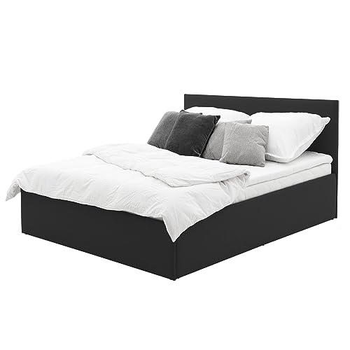 HEALANCY Polsterbett - Modern Double Bed - Schlafbett - Bett mit Matratze für Schlafzimmer - Doppelbett mit Matratze und Lattenrost - Schwarz - 160x200 cm von Healancy Biomedical