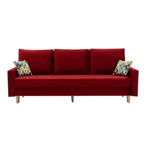 Healancy Biomedical Premium Sofa mit Schlaffunktion und Bettkasten - Bequemes Schlafsofa - Couch I-Form - Schlafcouch - Wohnzimmer Möbel - 3 sitzer - Polstersofa - Kronos 02 - rot von Healancy Biomedical