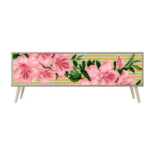 Healancy Biomedical TV Schrank mit 3 Türen - Kommode - Fernsehschrank - Lowboard - Fernsehtisch - Wohnzimmer Möbel - Board mit Stauraum - Tisch - Sideboard - Fernsehrregal Riva-Eiche von Healancy Biomedical