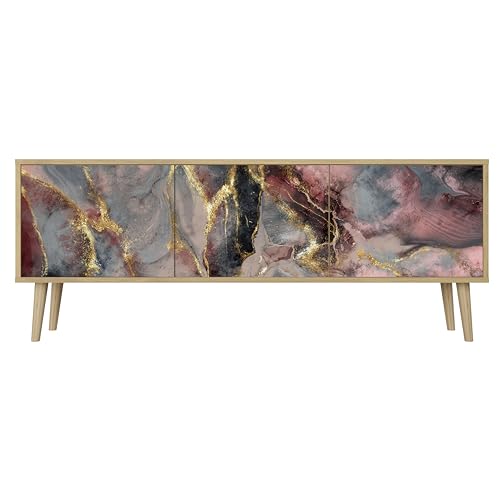 Healancy Biomedical TV Schrank mit Türen - Kommode - Fernsehschrank - Lowboard - Fernsehtisch - Wohnzimmer Möbel - Board mit Stauraum - Tisch - Sideboard - Fernsehrregal Riva-Eiche von Healancy Biomedical