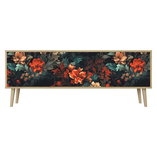 Healancy Biomedical TV Schrank mit Türen - Kommode - Fernsehschrank - Lowboard - Fernsehtisch - Wohnzimmer Möbel - Board mit Stauraum - Tisch - Sideboard - Fernsehrregal Riva-Eiche von Healancy Biomedical