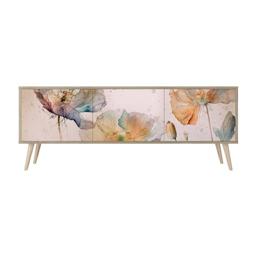Healancy Biomedical TV Schrank mit Türen - Kommode - Fernsehschrank - Lowboard - Fernsehtisch - Wohnzimmer Möbel - Board mit Stauraum - Tisch - Sideboard - Fernsehrregal Riva-Eiche von Healancy Biomedical