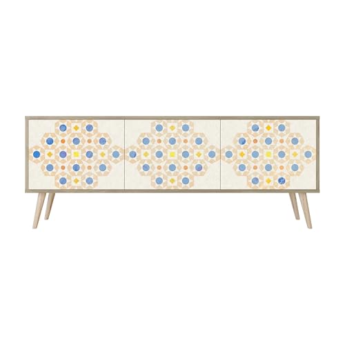 Healancy Biomedical TV Schrank mit Türen - Kommode - Fernsehschrank - Lowboard - Fernsehtisch - Wohnzimmer Möbel - Board mit Stauraum - Tisch - Sideboard - Fernsehrregal Riva-Eiche von Healancy Biomedical