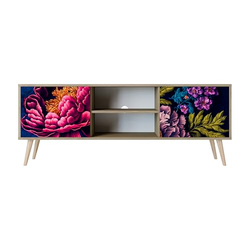 Healancy Biomedical TV Schrank mit Türen - Kommode - Fernsehschrank - Lowboard - Fernsehtisch - Wohnzimmer Möbel - Board mit Stauraum - Tisch - Sideboard - Fernsehrregal Riva-Eiche von Healancy Biomedical
