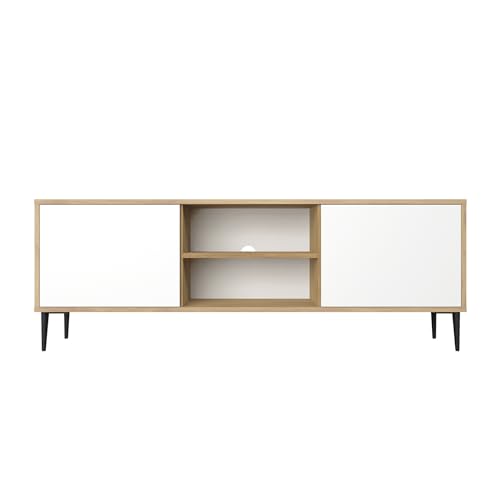 Healancy Biomedical TV Schrank mit Türen - Kommode - Fernsehschrank - Lowboard - Fernsehtisch - Wohnzimmer Möbel - Board mit Stauraum - Tisch - Sideboard - Fernsehrregal - Tv-Schrank weiß von Healancy Biomedical