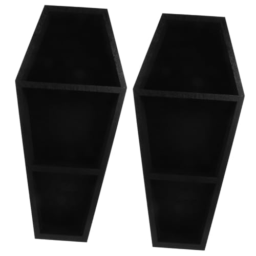 Healeved 2 Stück Coffin Shelf aus Holz für Wanddekoration Spooky Deko im Grabstein Design Multifunktionales Regal für Pflanzen Kerzen und Kleine Dekorationen für Halloween und Gothic Stile von Healeved