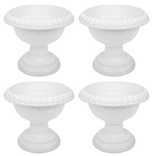 Healeved 4 Stück Blumenkübel Römischer Blumentopf, Weiß Bumentöpfe für innen & außen geeignet, Modern Dekorativ Pflanztopf - Anzuchttöpfe Rund 16x14x14cm von Healeved