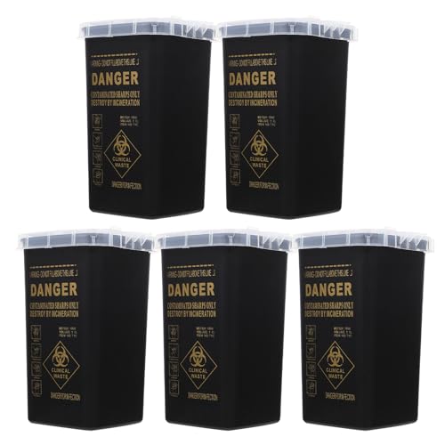 Healeved 5er-Set tragbare Sharps-Behälter mit geteilter Klappe – Nadel- und Spritzabfall-Entsorgungsbox für Zuhause und Labor, Schwarz von Healeved