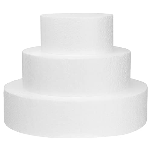 Healeved Runde Schaumstoff-Kuchenattrappe Fake Cake 3-Stöckige Styropor-Kuchenattrappen für Babyparty Geburtstag Hochzeitstorte Dekorationsdisplay 7. 86X7. 86X1. 97 Zoll von Healeved