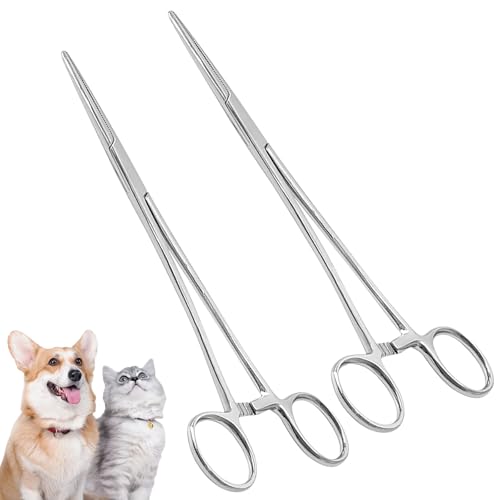 2 Stück Piercing Zange und Hakenlöser Zange aus Edelstahl - Pinzette für Katzen und Hunde Haare - Sägezahndesign - Arterienklemme - 12.5 cm - gerade und gebogene Köpfe - Krankenschwester Zubehör von Healife