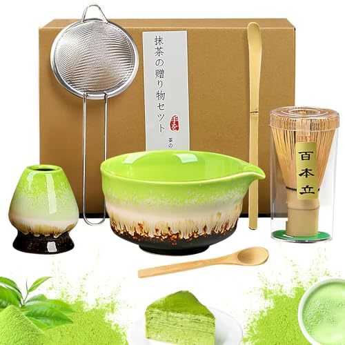 Matcha Set - Matcha Besen Set - 6-Teiliges Matcha Tee Tet mit Besen, Schale und Löffel - Ceremoniale Matcha-Utensilien für Zuhause & Büro（Grün） (Grünverlauf) von Healife