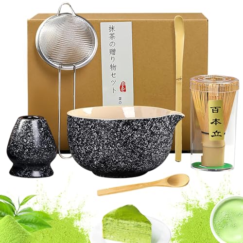 Matcha Set - Matcha Besen Set - 6-Teiliges Matcha Tee Tet mit Besen, Schale und Löffel - Ceremoniale Matcha-Utensilien für Zuhause & Büro（Grün） (Schwarz) von Healife