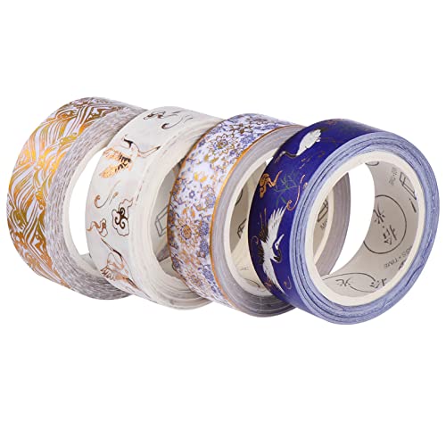 4 Rollen Heißpräge-washi-tape Kran Washi Tape Vintage-aufkleber Vintage-dekor Washi Tape Aus Goldfolie Dekoratives Washi-tape Tagebuchband Kranband Einstellen Papier Jahrgang von Healifty