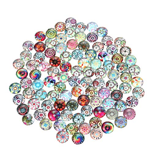 Healifty 100 Stück Mosaik bedrucktes Glas halbrunde Kuppel Cabochons 8mm - zufällige Farbe von Healifty