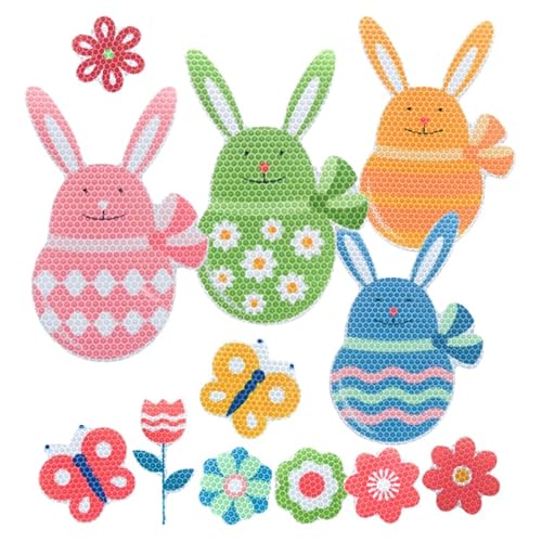 Healifty 12 Stück Ostern Reflektierende Auto Aufkleber Hasen Eier Niedliche Häschen Schmetterlinge Aufkleber für Party Garage Briefkasten Küchenschränke Kühlschrank Frühling Urlaub Dekorationen von Healifty