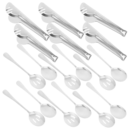 Healifty 18-teiliges Edelstahl-Servierutensilien-Set, antihaftbeschichtet, Küchenhelfer mit Schlitz, Schaumlöffel, Salatlöffel, Buffetzange für Catering, Esszimmer, Veranstaltungen und Zuhause von Healifty