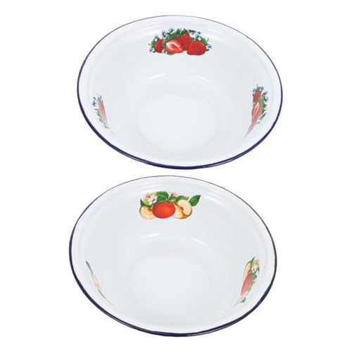 Healifty 2 Emaille-waschbecken: Retro-emaille-schüsseln – Tiefes Suppenbecken Mit Blumenmuster – Emaille-rührschüsseln Zum Kochen Für Den Täglichen Gebrauch von Healifty