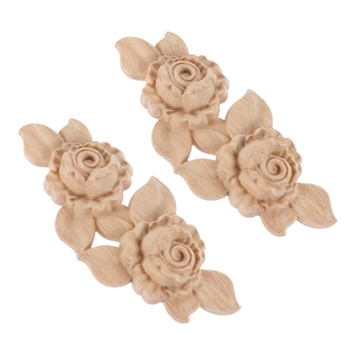 Healifty 2stücke Holzapplikationen Geschnitzt Dekoration Möbel Verzierung Unlackiert Türen Schränke Und Wände Vintage-Stil Holzornament von Healifty