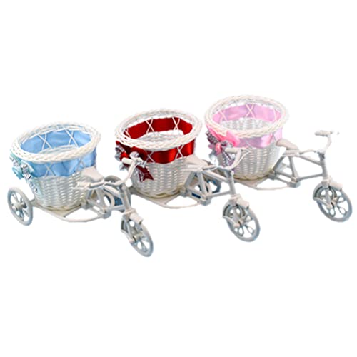 Healifty 3 x Dreirad Blumenkorb Rattan Blumentopf Deko Blumenarrangement Halter Indoor Bike Blumentopf Pflanztopf Mini Bike Flower Container (zufällige Farbe) von Healifty