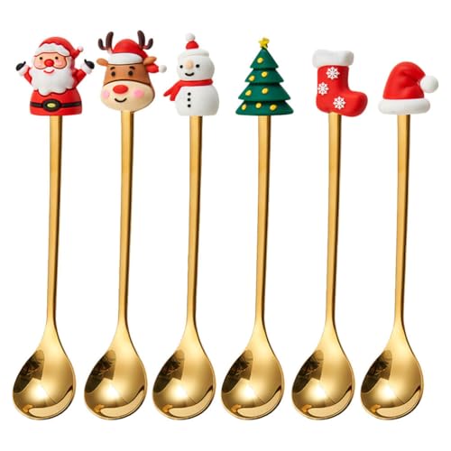 Healifty 6-teiliges Weihnachts-Kaffee-Dessertlöffel: goldfarbener Edelstahl, kleine Teelöffel, Eiscreme, Besteck, Schaufel-Set für Zuhause, Küche von Healifty