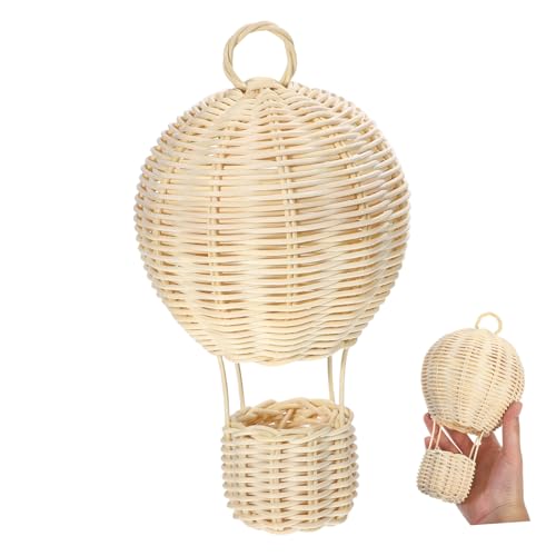 Healifty Handgefertigter Rattan Lampenschirm für Kinderzimmer Hängelampe im Heißluftballon Stil Dekorative Beleuchtung Warmes Licht Installieren Gemütliche von Healifty