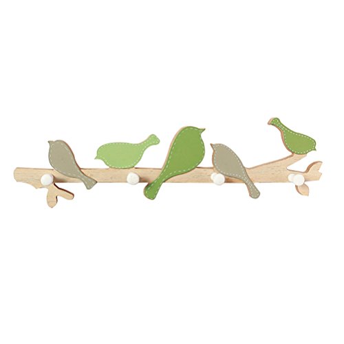 Healifty Holz Hakenleiste Garderobenleiste Kleiderhaken Kindergarderobe Wandhaken mit 4 Haken Vogelform für Küche Schlafzimmer Kinderzimmer Badezimmer(Grün) von Healifty