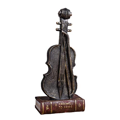 Healifty Home Decor Desktop Decor Violine Statue Harz Violine Figur Musikinstrument Modell Tischkunst Figur Violine auf Buch Handwerk für Dekoration Heimdekoration Heimdekoration von Healifty