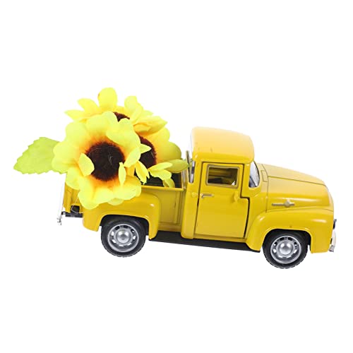 Healifty Metall Pickup LKW mit Sonnenblumen Rustikale Tischdeko Mehrschichtiges Tablett für Bauernhaus Vintage LKW Ornament für Tisch und Regal von Healifty