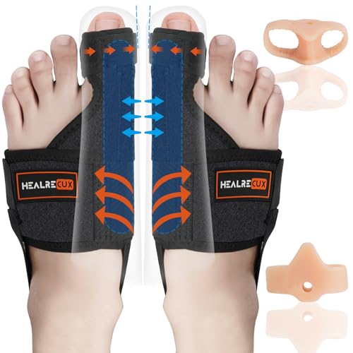 Healrecux 2x Hallux Valgus Korrektur Schiene Mit 2x Zehenspreizer zur Zehenbegradigung für Tag und Nacht, Hallux Valgus Bandage für Herren und Damen Schutz der großen Zehe von Healrecux