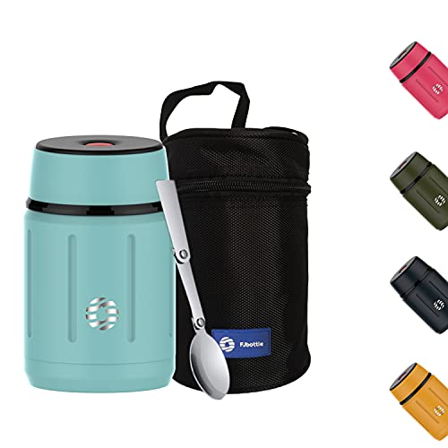 Healter 750ml Thermobehälter für Essen,Auslaufsicher Edelstahl Essensbehälter,Edelstahl Suppenbehälter mit Faltbarem Löffel für Essen, Suppe, Brei, Obst, Blau von Healter