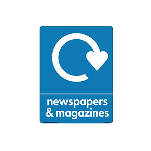 WRAP Recycle Newspapers & Magazines mit Logo – Wrap Recycling-Schild, 4 mm geriffelte Tafel, 150 mm x 200 mm – A5 von Health & Safety Sign Supplies