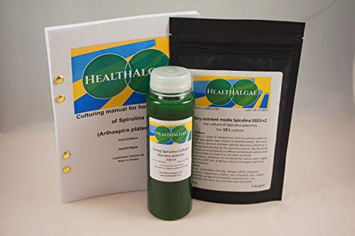 HealthAlgae Live Spirulina platensis (250 ml) + 10 L Dry Spirulina Grow Medium SSD1+2 - Algenkultur + Dünger (250 ml + 10 l) von HealthAlgae