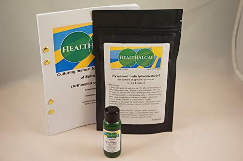 HealthAlgae Live Spirulina platensis (30 ml) + 10 L Dry Spirulina Grow Medium SSD1+2 - Algenkultur + Dünger (30 ml + 10 l) von HealthAlgae