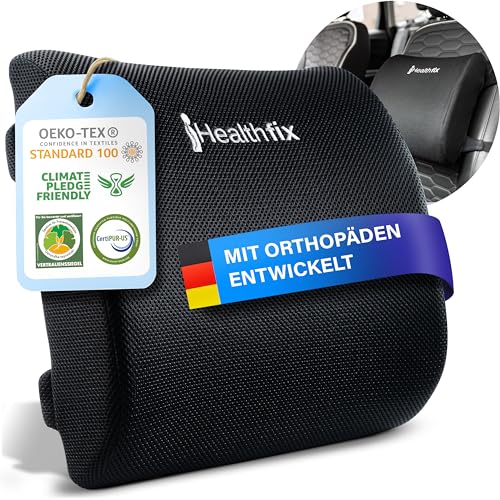 Healthfix® Lendenkissen - Ergonomisches Rückenkissen für Optimale Sitzhaltung | Universell Einsetzbar für Bürostuhl, Auto & Zuhause | Memory Foam Lordosenstützkissen von Healthfix