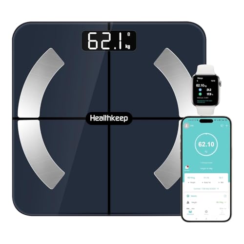 Digitale Körperfettwaage Personenwaage Impedanzmesser, intelligente Waage Bluetooth mit App für 13 Körperdatenanalysen Körperfett, BMI, Gewicht, Muskelmasse, Wasser, Protein, BMR, 180 kg Digitale Körperfettwaage Personenwaage Impedanzmesser, intelligente Waage Bluetooth mit App für 13 Körperdatenanalysen Körperfett, BMI, Gewicht, Muskelmasse, Wasser, Protein, BMR, 180 kg von Healthkeep