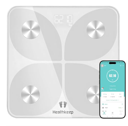 Digital Personenwaagen Bluetooth Körperanalysewaage mit App Smart Waage für Körperfett, BMI, Muskelmasse, Protein, BMR 28cm*28cm von Healthkeep