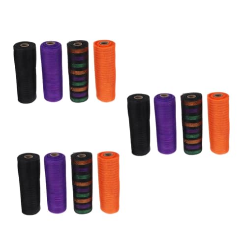 Healvian 12 Rollen Halloween Mesh Ribbon Set Orange Dunkelviolett Schwarz und Gestreift Fadensicheres Netzband für Diy Halloween Kränze und Bastelprojekte für Feiern und Dekoration von Healvian